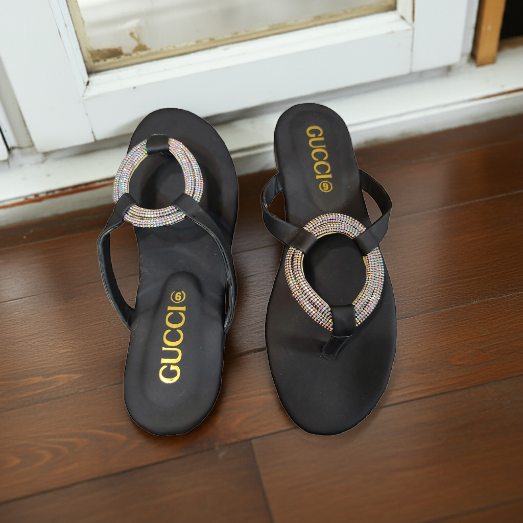 Crystal Ring Flat Slippers