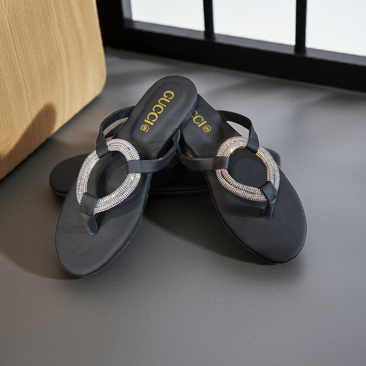 Crystal Ring Flat Slippers