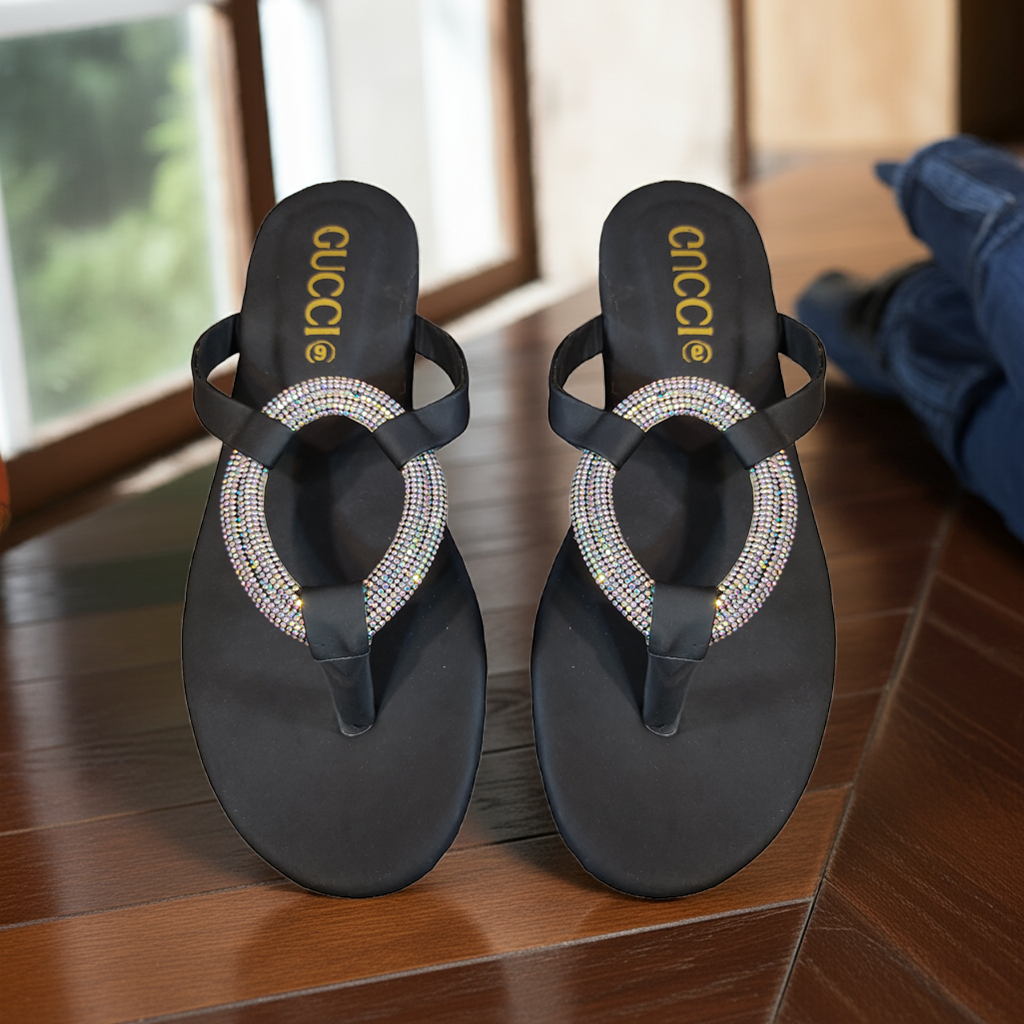 Crystal Ring Flat Slippers